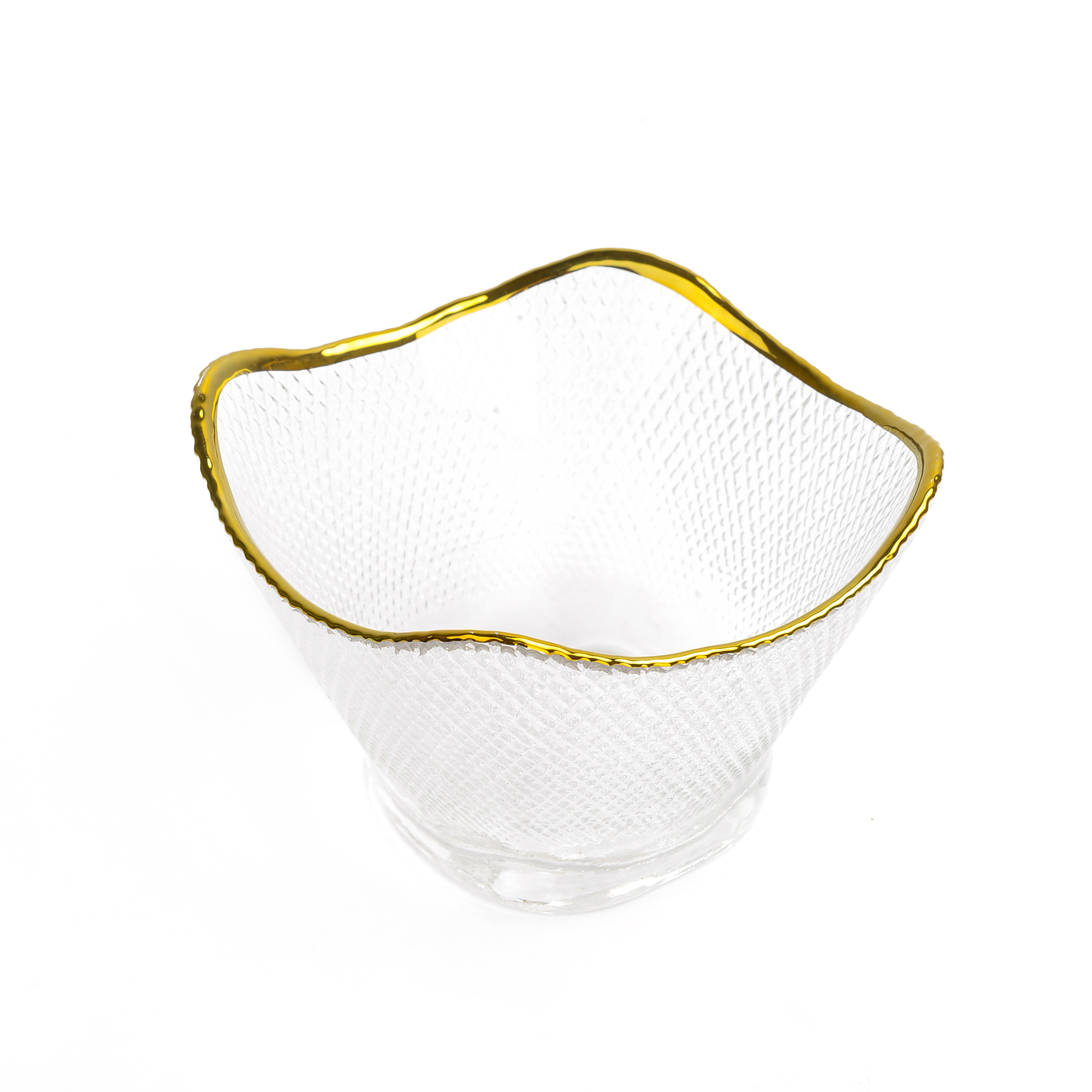 方形透明金边玻璃碗 个性锤纹水果碗 四方斗笠沙拉碗畅销爆款详情图5