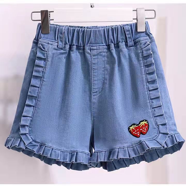 Girls' denim shorts for Zhongda Children's Set 2023 Summer New Style Zhongda Children's Girls' stylish Korean summer short-sleeved outfit Specification image