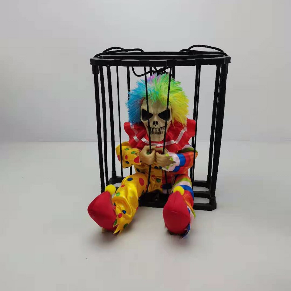 万圣节装饰节庆电动笼子鬼小丑彩色玩具万圣节商海玩具SH