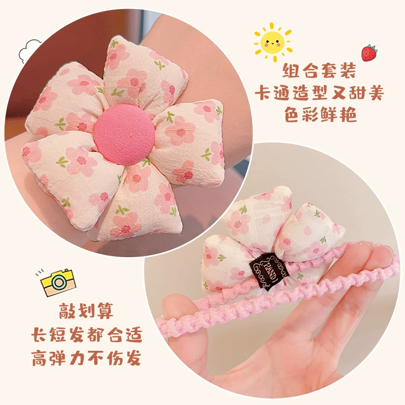 New children's flower-shaped hair tie for girls and babies, no hair damage, tied in a ponytail bun headwear, cute leather band for little girls Specification image
