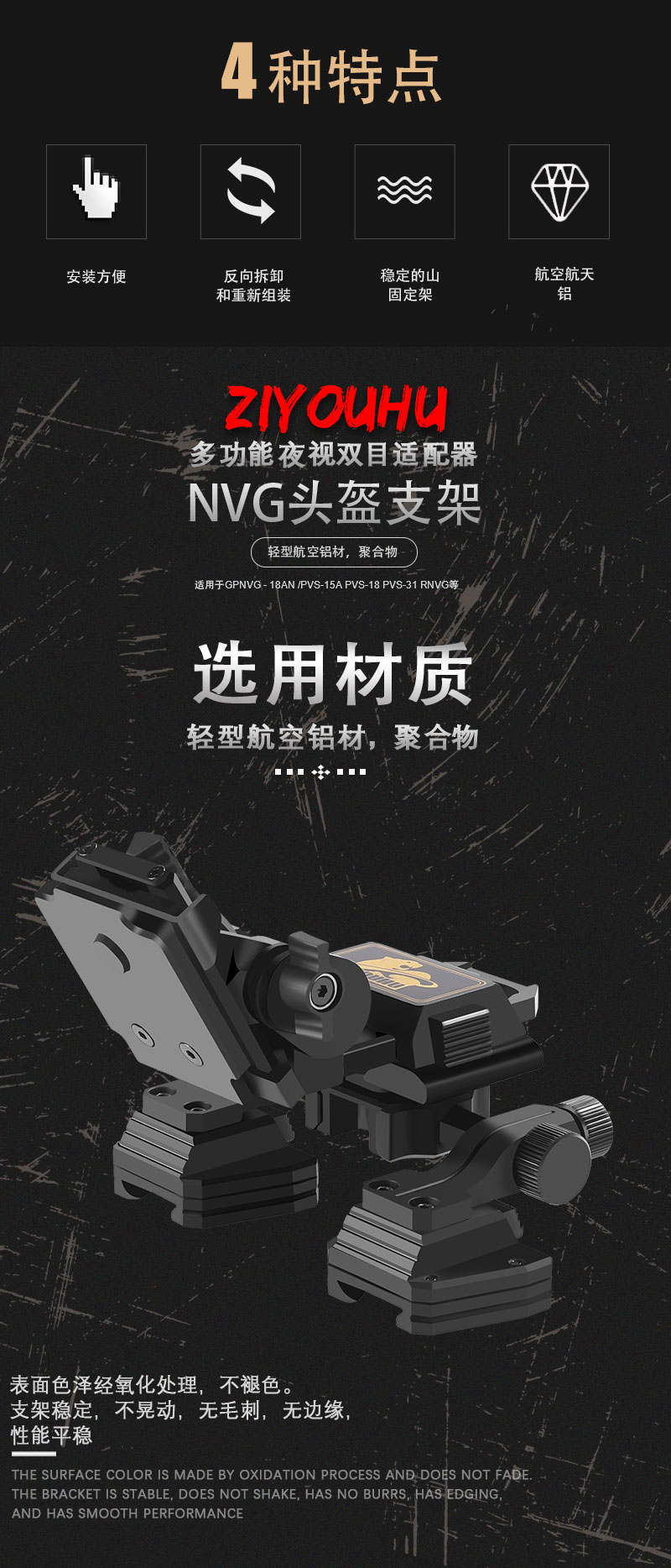 ZIYOUHU NVG-18多功能双目转单筒夜视仪头盔支架配件单筒头盔支架详情2