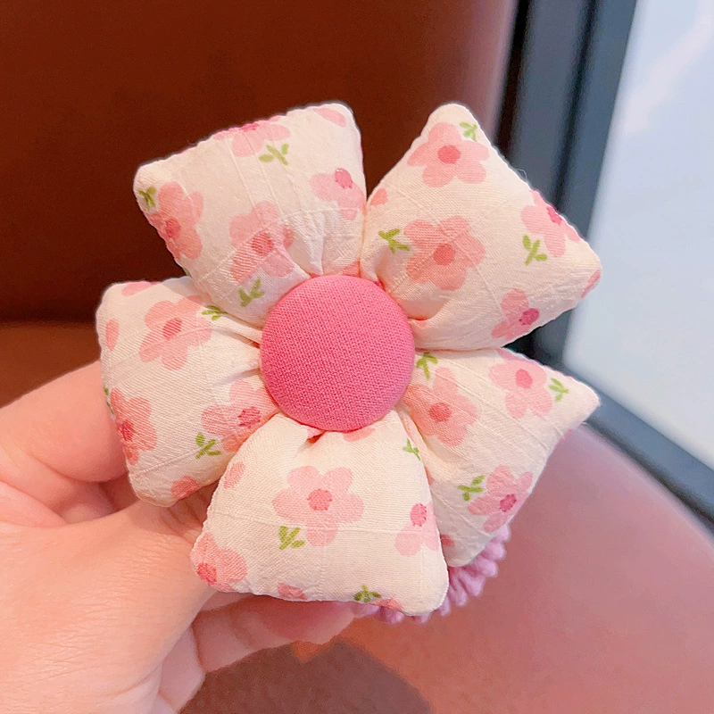 New children's flower-shaped hair tie for girls and babies, no hair damage, tied in a ponytail bun headwear, cute leather band for little girls detail image 7