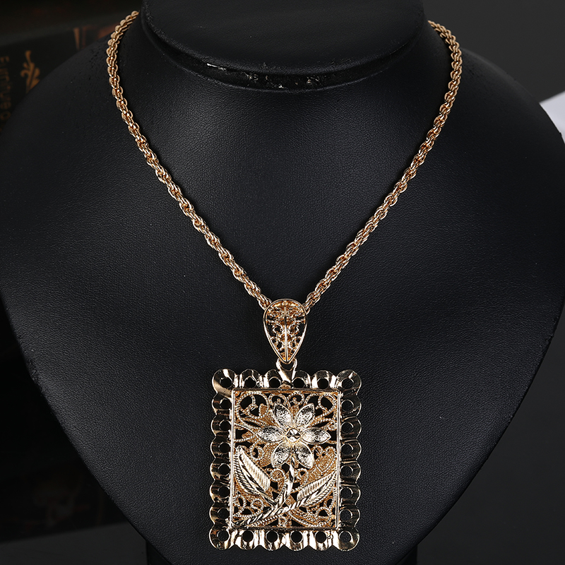 经典高雅皇家风格设计大花项链吊坠，阿拉伯女性派对婚礼合金珠宝批发详情图1