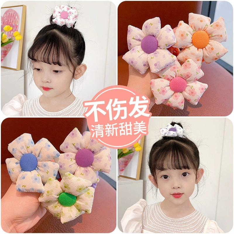 New children's flower-shaped hair tie for girls and babies, no hair damage, tied in a ponytail bun headwear, cute leather band for little girls