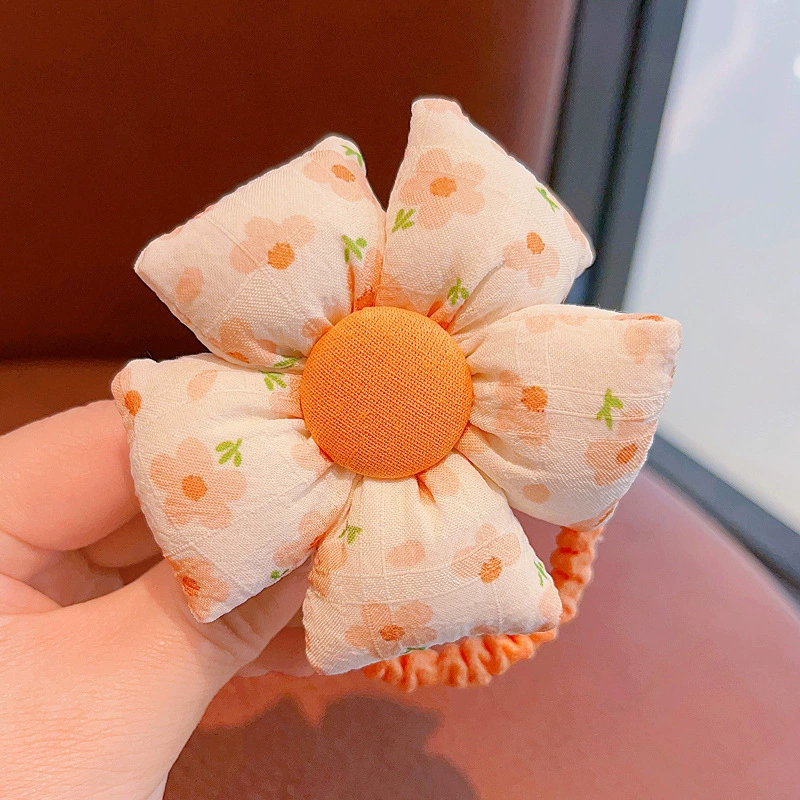 New children's flower-shaped hair tie for girls and babies, no hair damage, tied in a ponytail bun headwear, cute leather band for little girls detail image 4