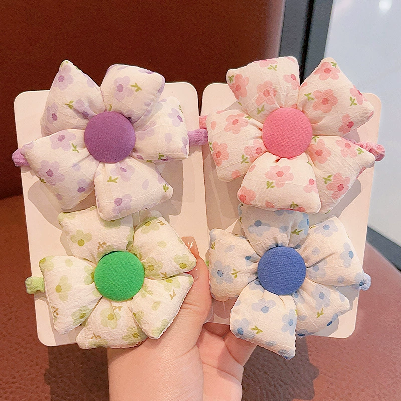New children's flower-shaped hair tie for girls and babies, no hair damage, tied in a ponytail bun headwear, cute leather band for little girls detail image 2