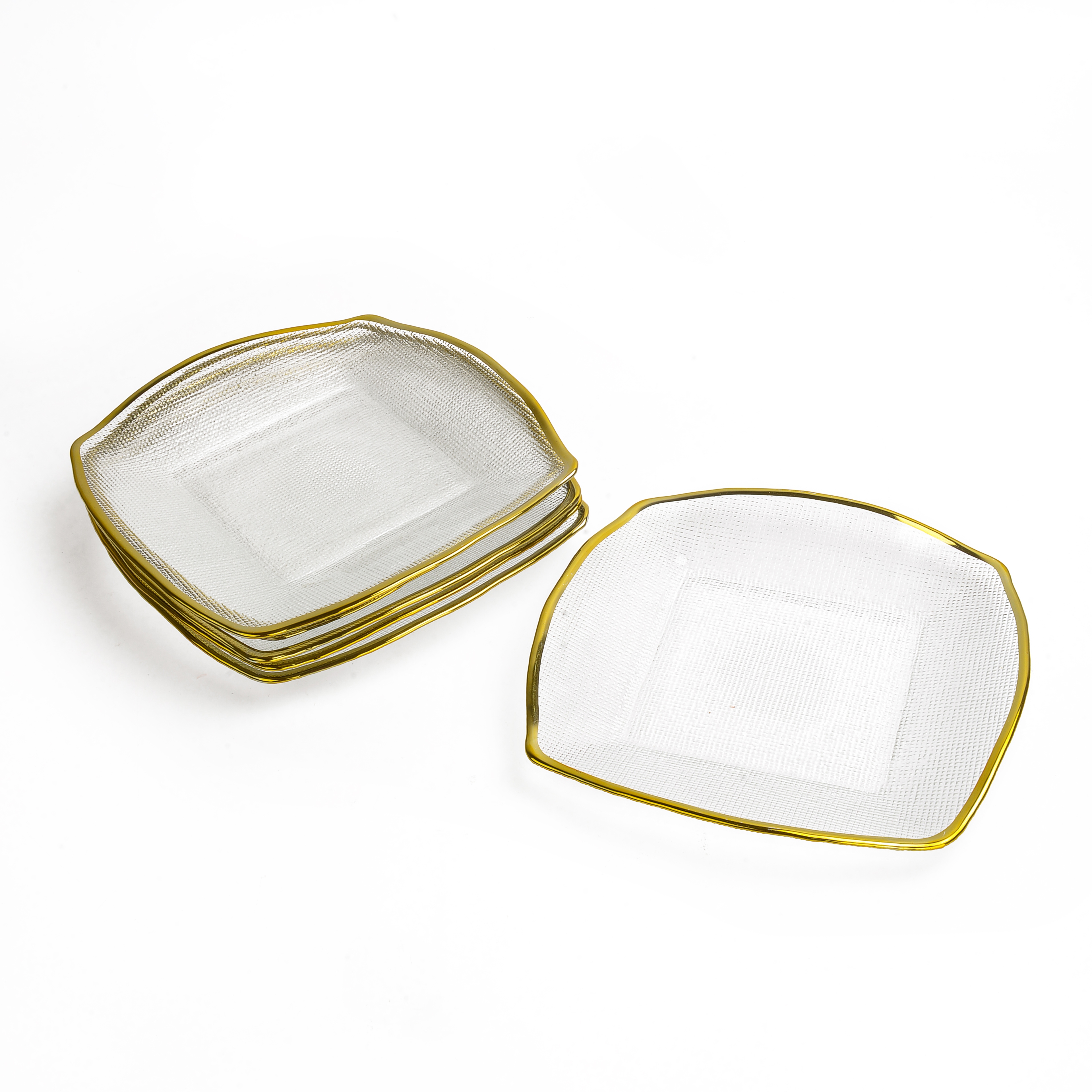 Crystal glass fruit plate for living room home, creative flower language, popular golden edge square fruit plate, Nordic-style candy and snack plate Application Scenario