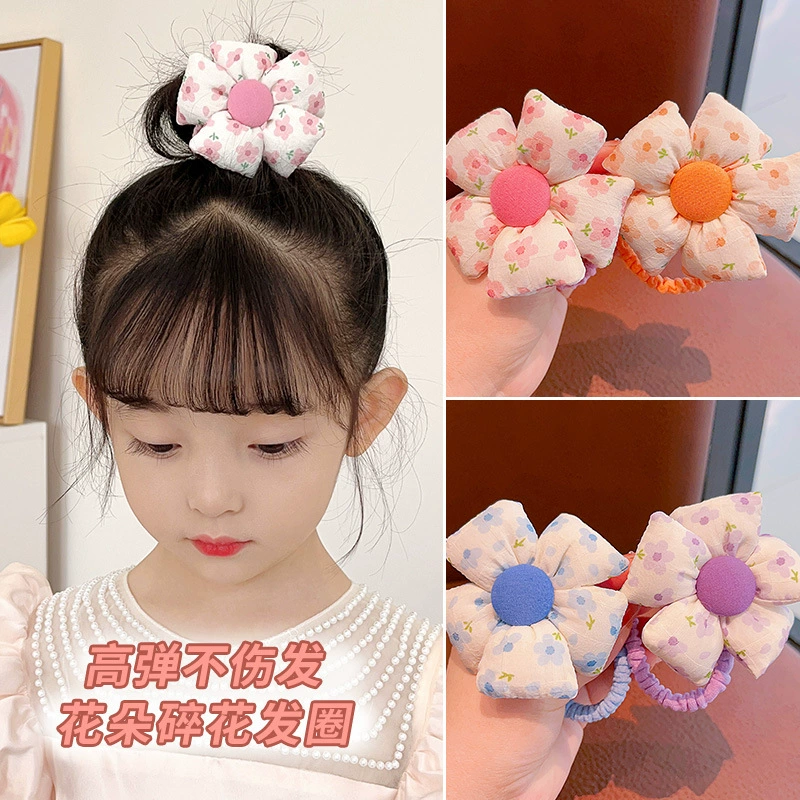 New children's flower-shaped hair tie for girls and babies, no hair damage, tied in a ponytail bun headwear, cute leather band for little girls detail image 3