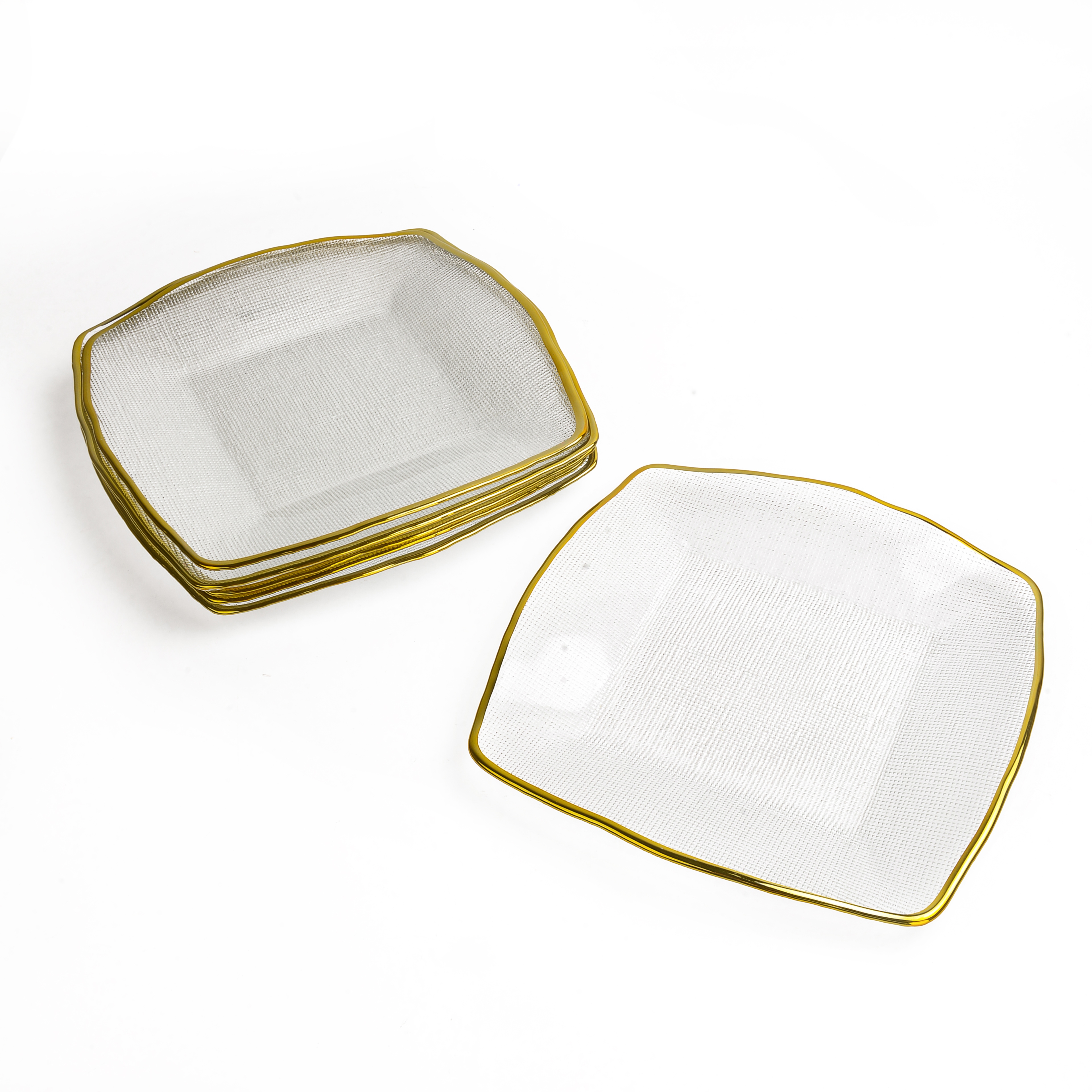 Crystal glass fruit plate for living room home, creative flower language, popular golden edge square fruit plate, Nordic-style candy and snack plate, large size Application Scenario