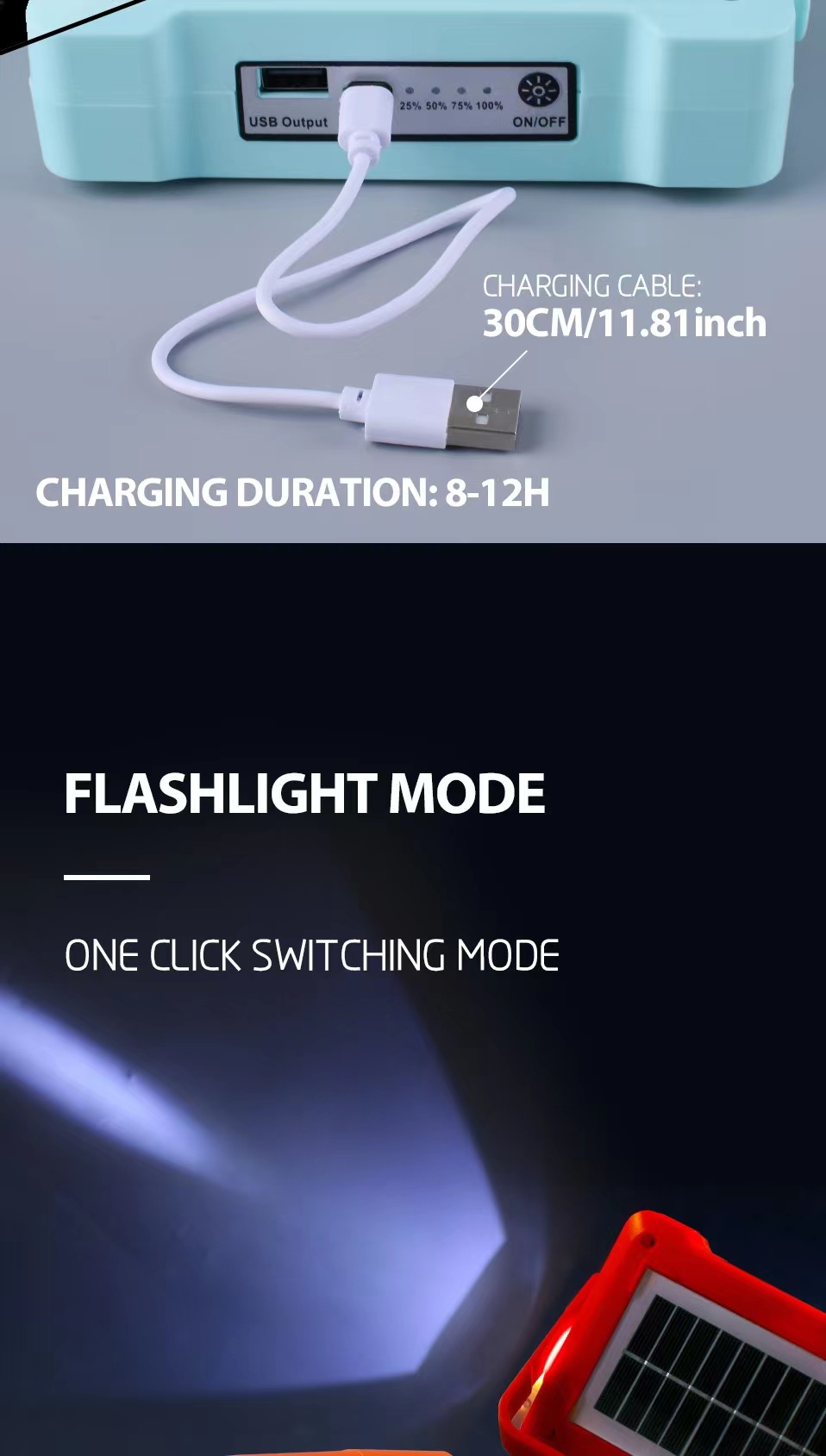 New solar floodlight, work light, portable flashlight, emergency outdoor LED camping light, 360° stand pic 10