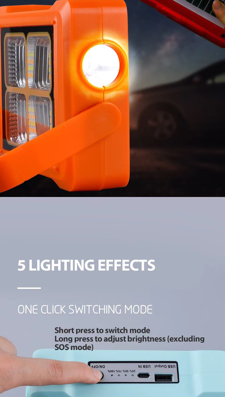 New solar floodlight, work light, portable flashlight, emergency outdoor LED camping light, 360° stand pic 7