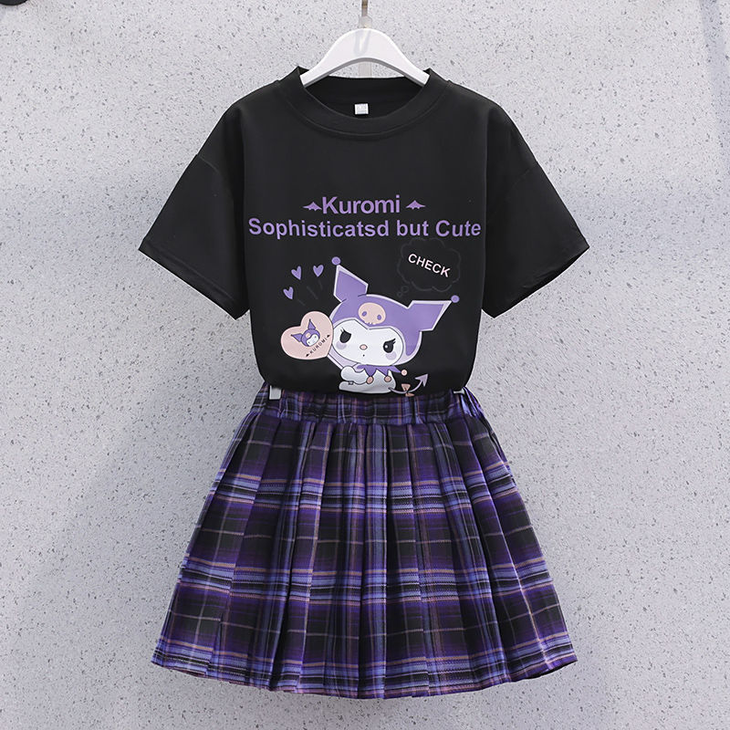 女童套装2023夏季网红学院风炸街童装洋气少女学生霸气百褶裙两件套详情图3