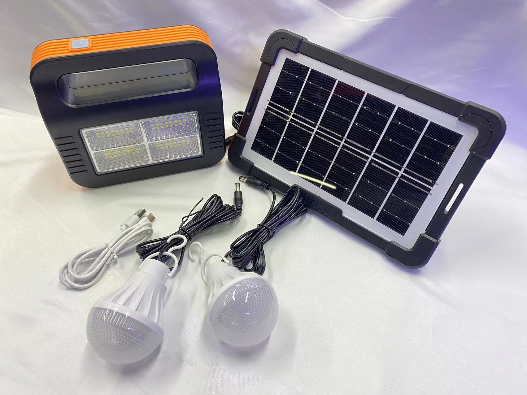 太阳能发电小系统户外便携应急移动电源照明一拖二usb充电露营灯详情图4