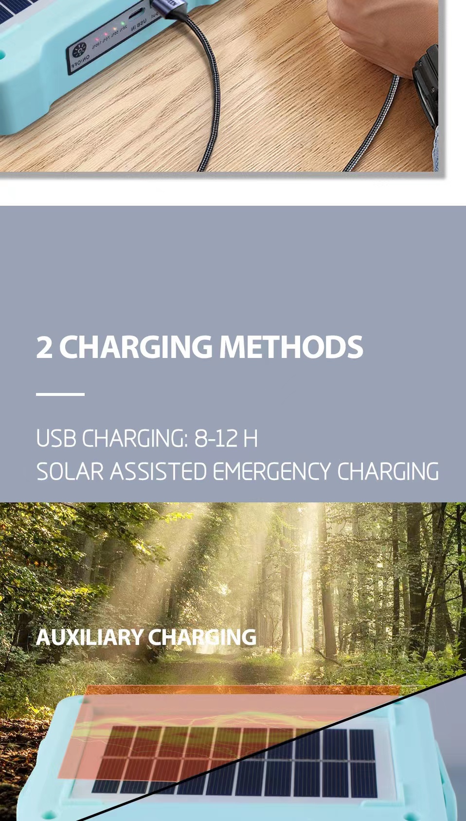 New solar floodlight, work light, portable flashlight, emergency outdoor LED camping light, 360° stand pic 6
