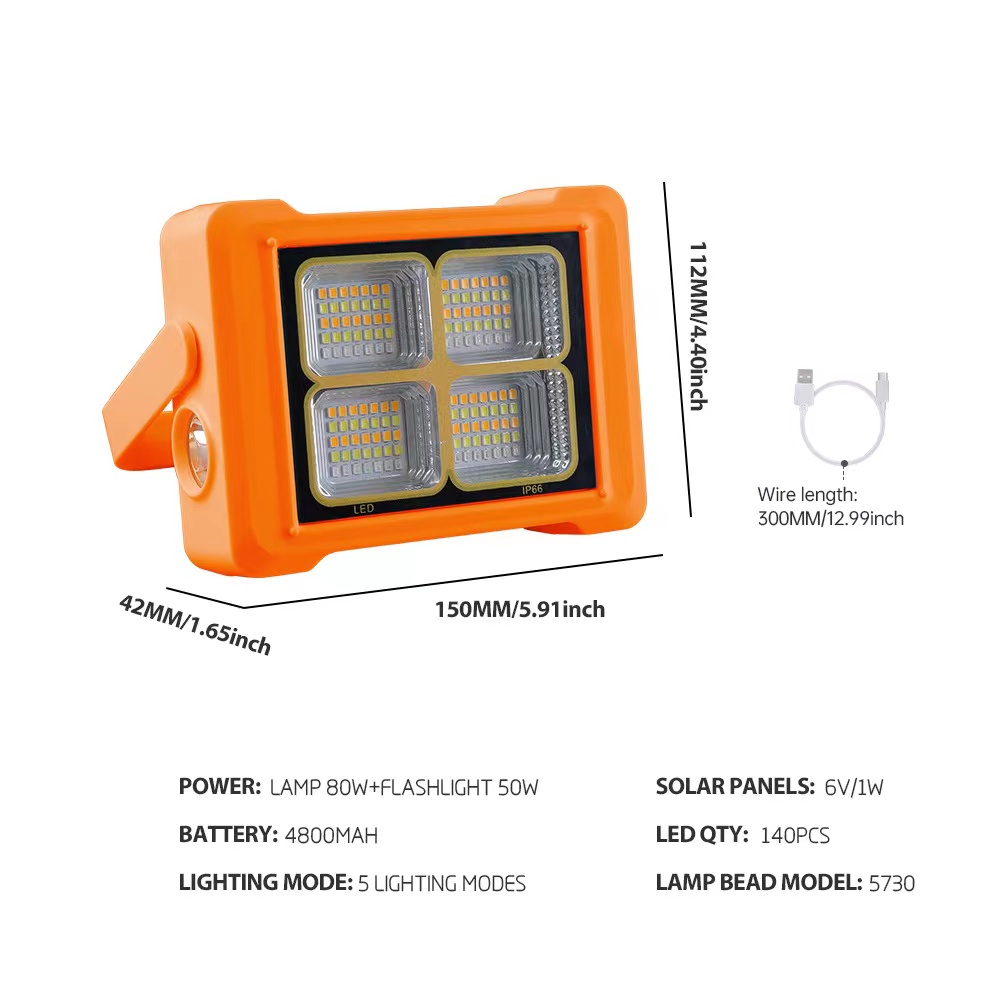 New solar floodlight, work light, portable flashlight, emergency outdoor LED camping light, 360° stand Item Picture