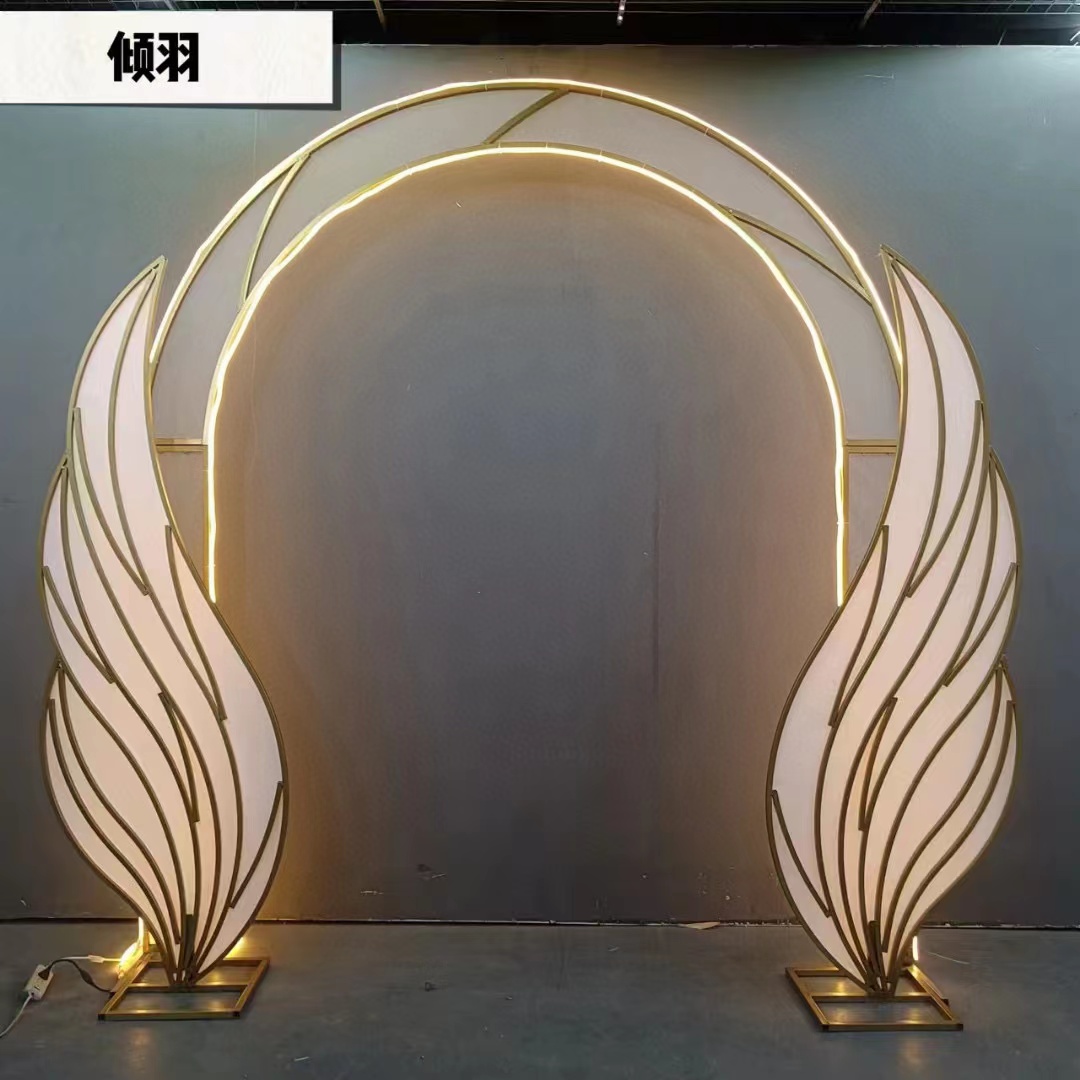New wedding props: Luminous ironwork, arc-shaped double-pole arch, outdoor wedding scene, celebration decoration, silk flower arch frame Specification image
