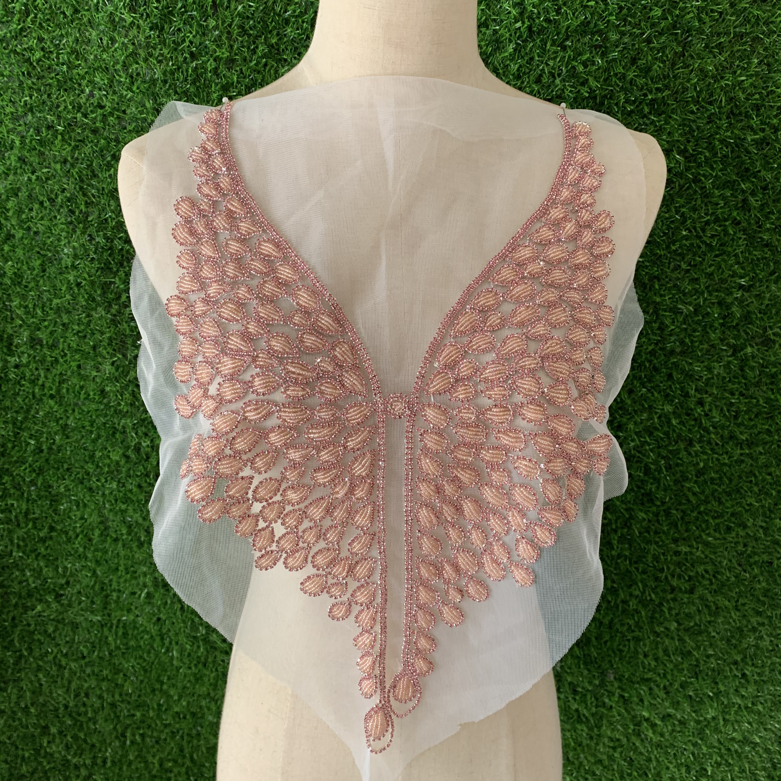 Wholesale mesh base beaded applique tube column corset applique DIY clothing accessories
