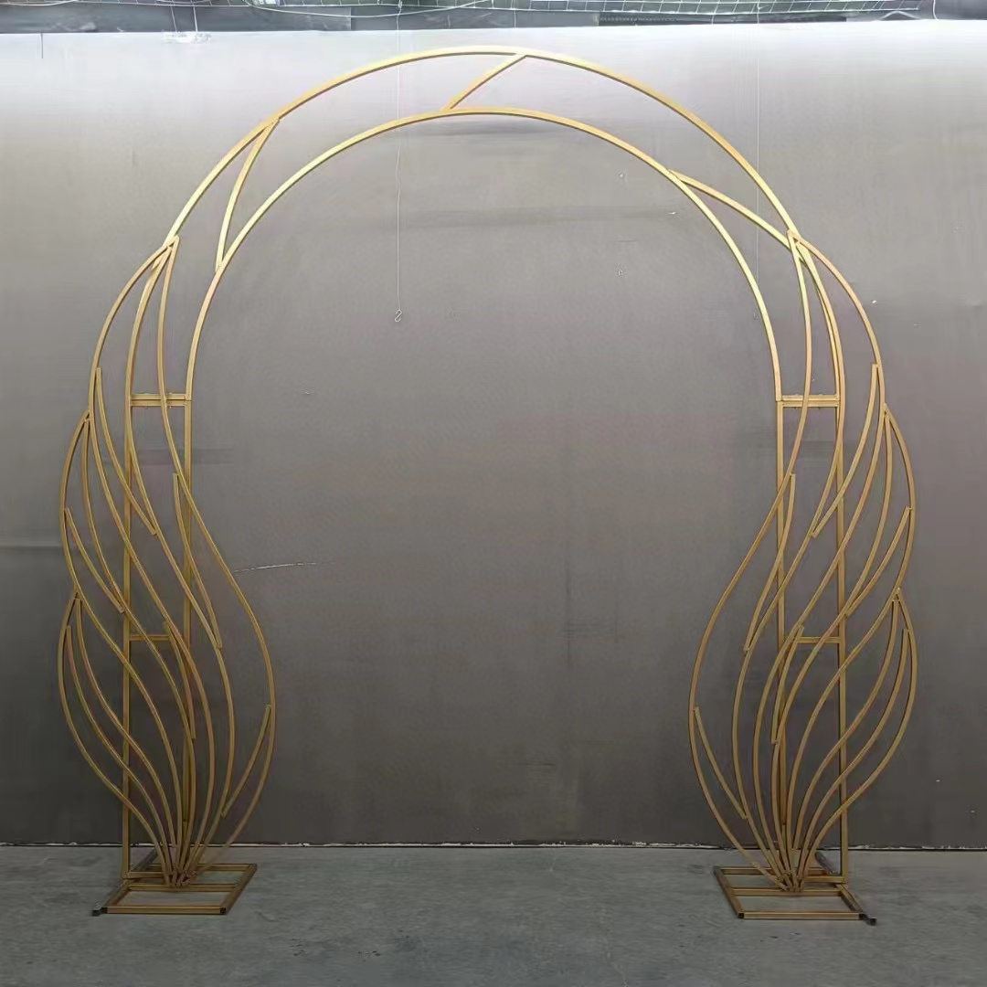 New wedding props: Luminous ironwork, arc-shaped double-pole arch, outdoor wedding scene, celebration decoration, silk flower arch frame Item Picture