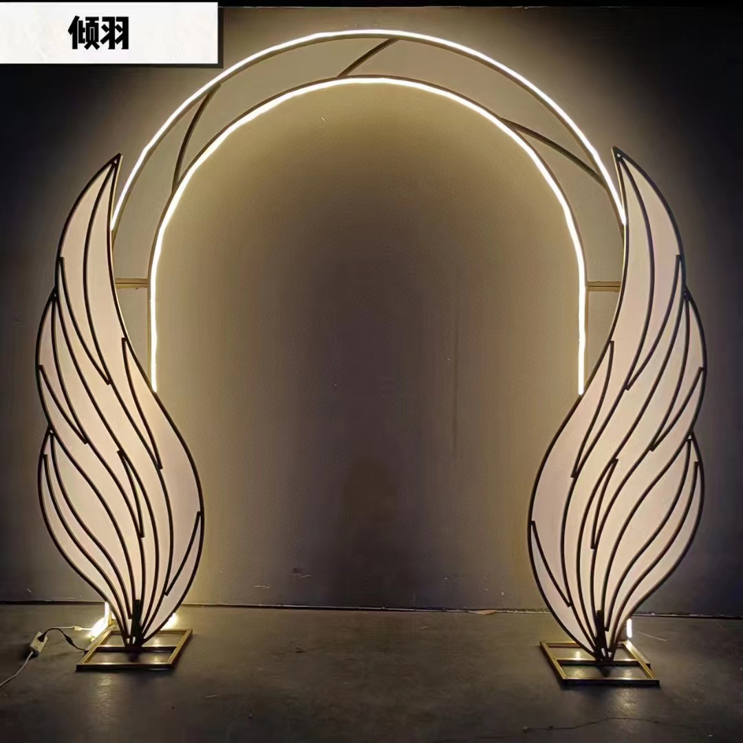 New wedding props: Luminous ironwork, arc-shaped double-pole arch, outdoor wedding scene, celebration decoration, silk flower arch frame