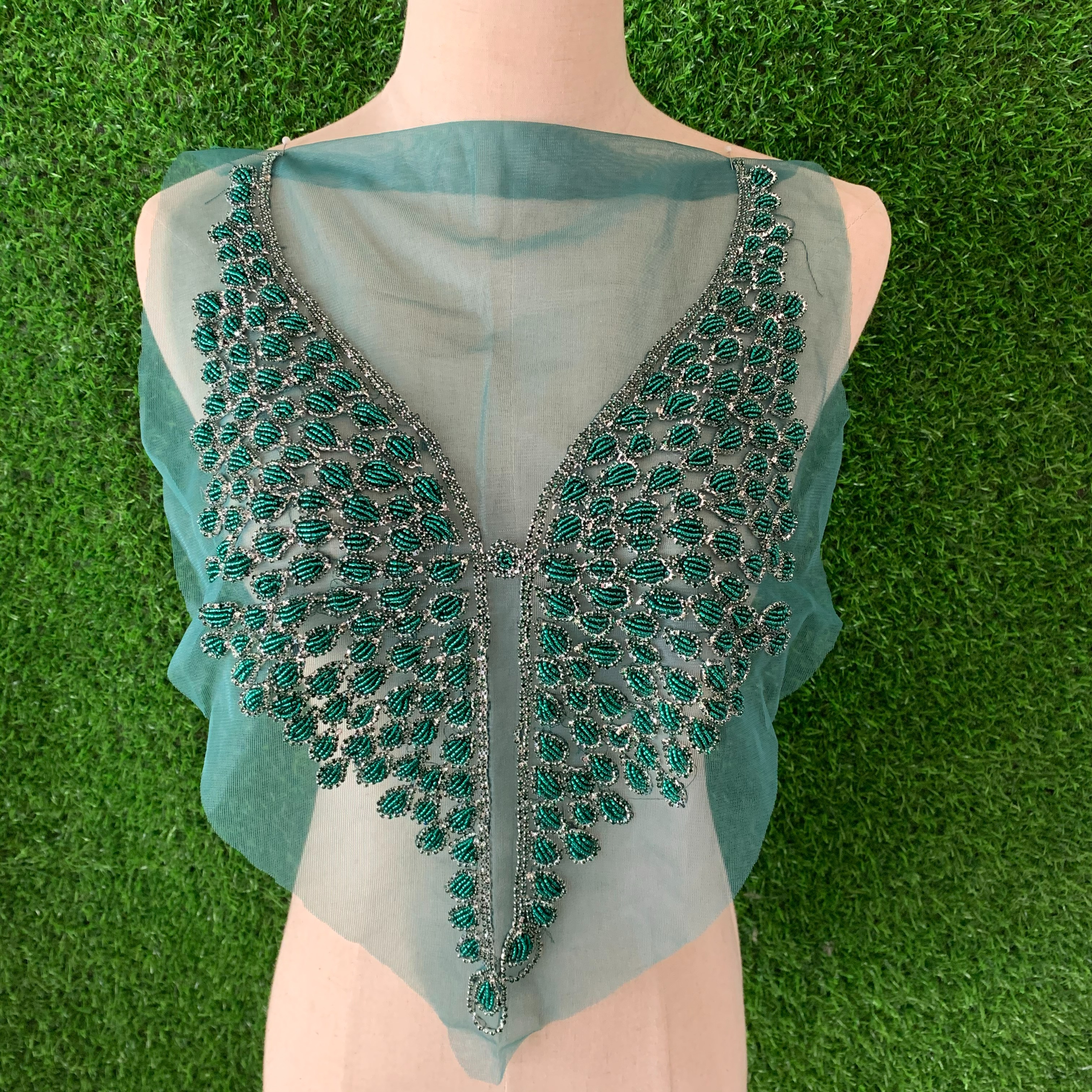 Wholesale mesh base beaded applique tube column corset applique DIY clothing accessories details Picture