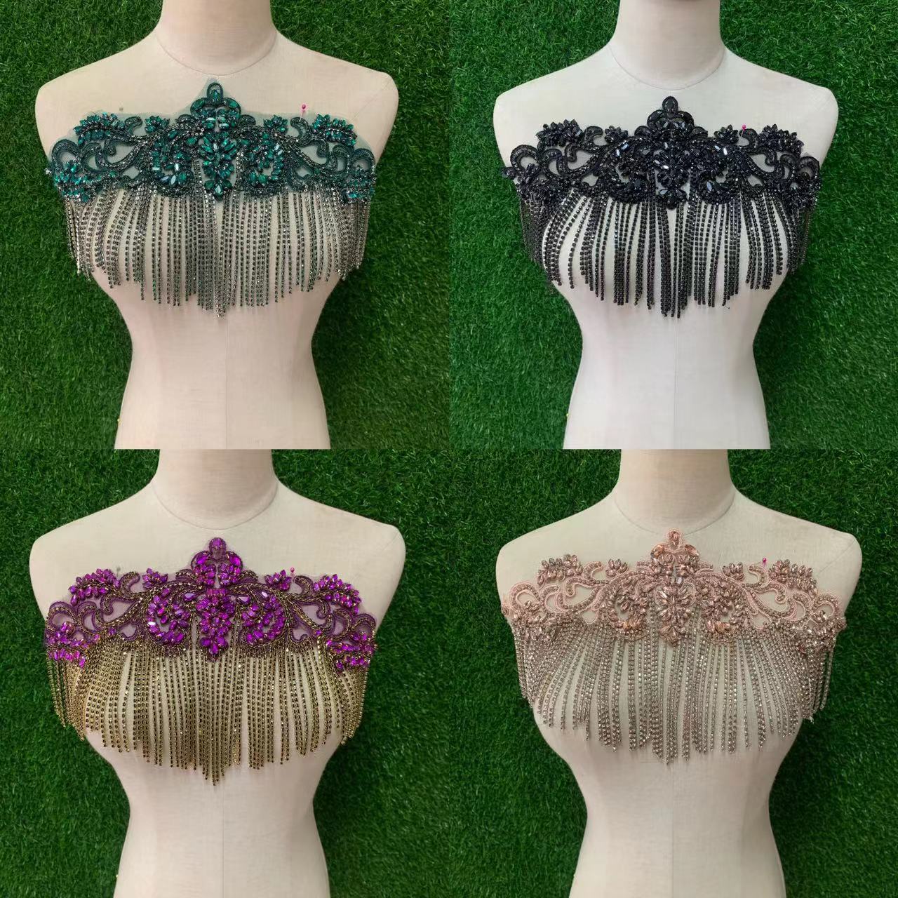 Glass diamond, tassel, beaded embroidery, rhinestone, wedding dress, clothing, accessories and accessories details Picture