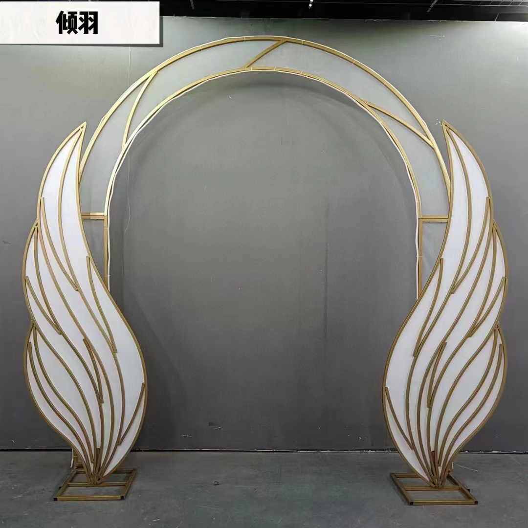 New wedding props: Luminous ironwork, arc-shaped double-pole arch, outdoor wedding scene, celebration decoration, silk flower arch frame details Picture