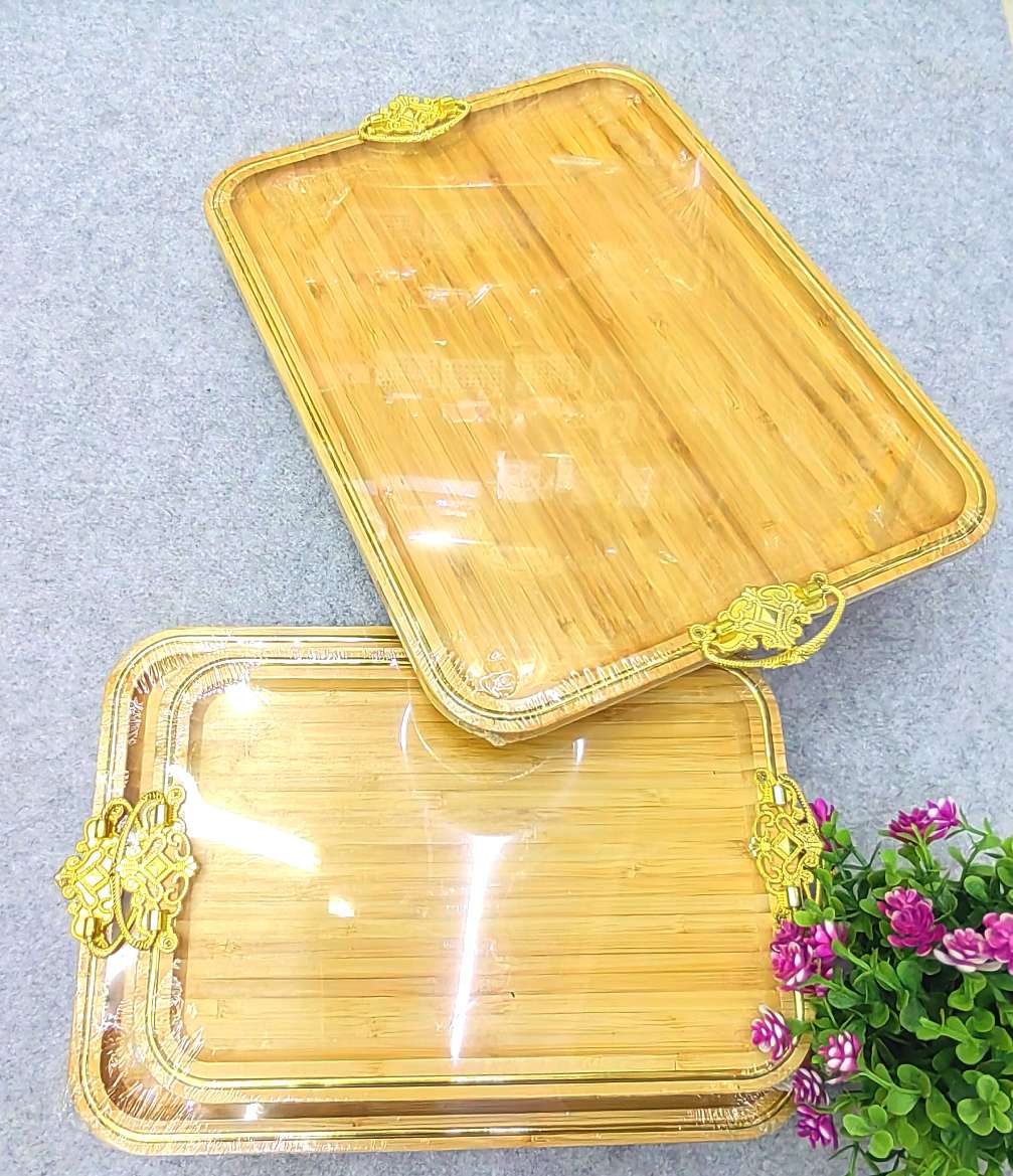 【 Yiwu Jiehao Bamboo and Wood Products 】【2025 Bestseller 】 Jiehao Bamboo and Wood's long, popular metal ear, heart-shaped fruit, creative golden display plate