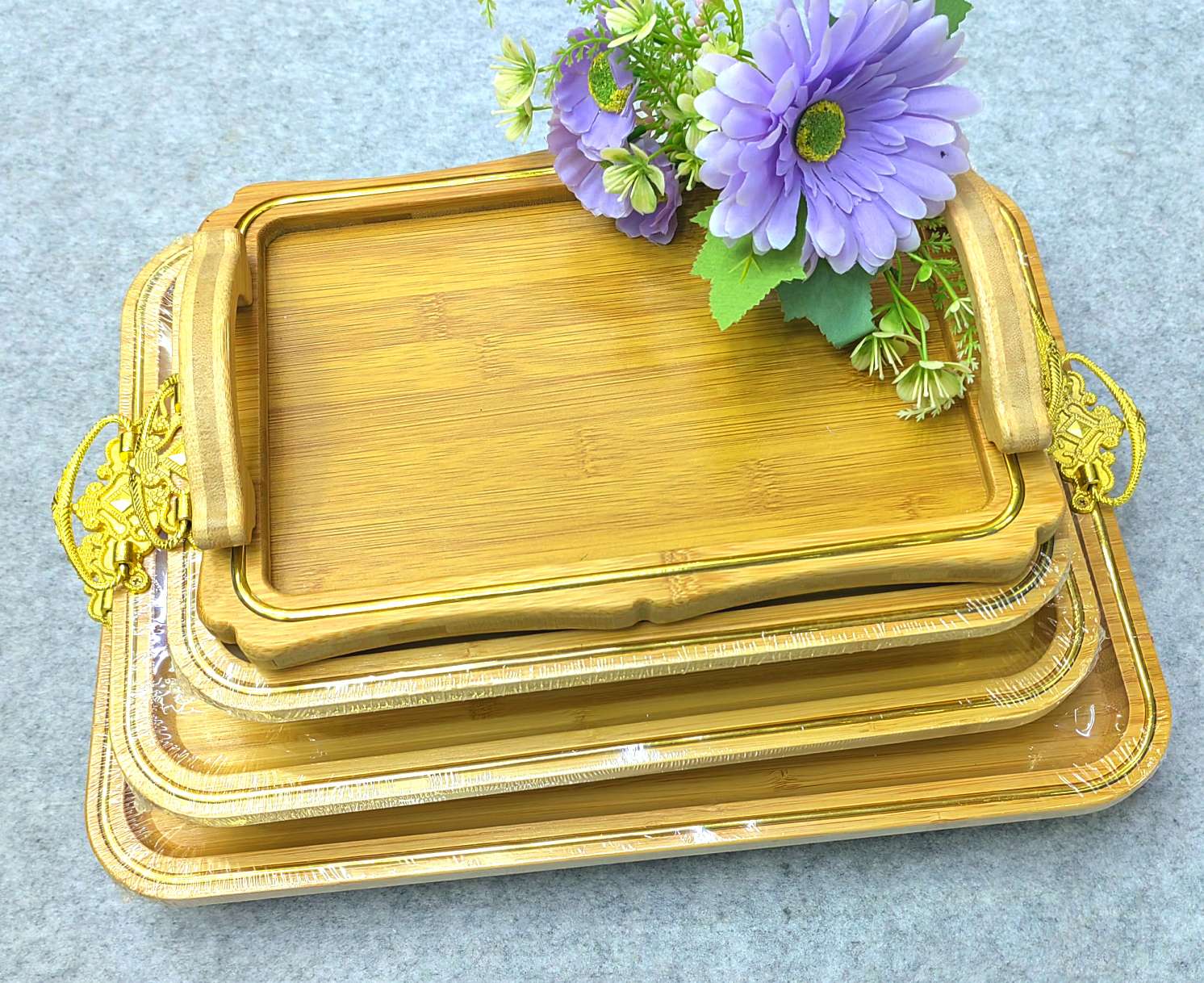 【 Yiwu Jiehao Bamboo and Wood Products 】【2025 Bestseller 】 Jiehao Bamboo and Wood's long, popular metal ear, heart-shaped fruit, creative golden display plate Specification image