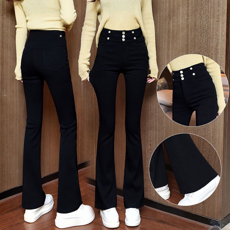 Black High-Waisted Micro Bell Bottoms For Women 2023 Spring And Autumn New Elastic Tight-Fitting Leggings For Women Wearing Thin Bell Bottoms details Picture