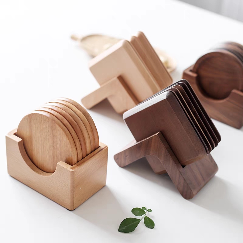 【 Jiehao 】 Daily Necessities Black Walnut Coasters, creative solid wood tea coasters, heat insulation pads, Beech coffee Coasters set detail image 8