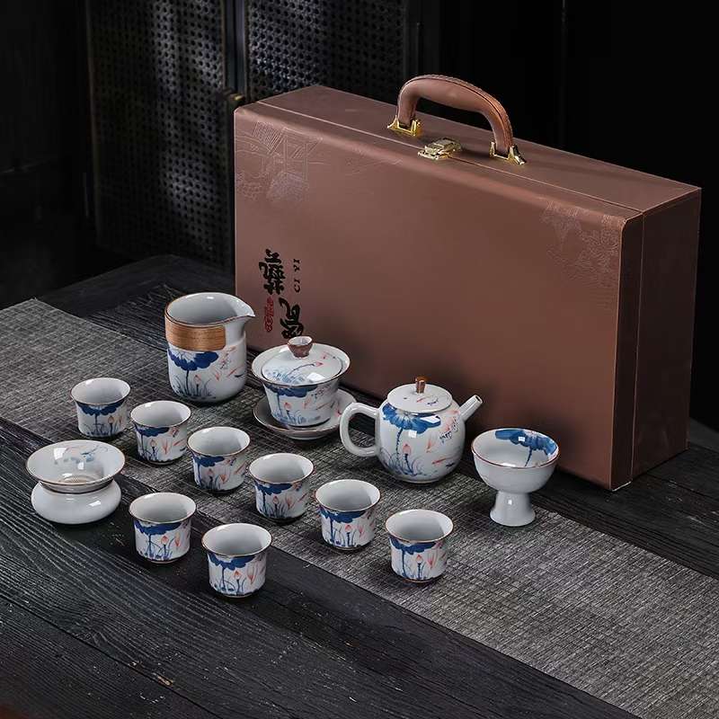 14头汝窑茶具套装手绘古青瓷茶具详情3