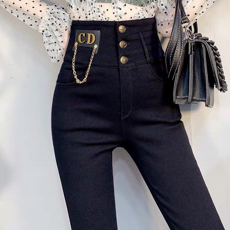 2023 Spring And Autumn New Cd Chain Pants Women's High Waist Stretch Thin Pencil Pants Wearing Tight Legs Pants