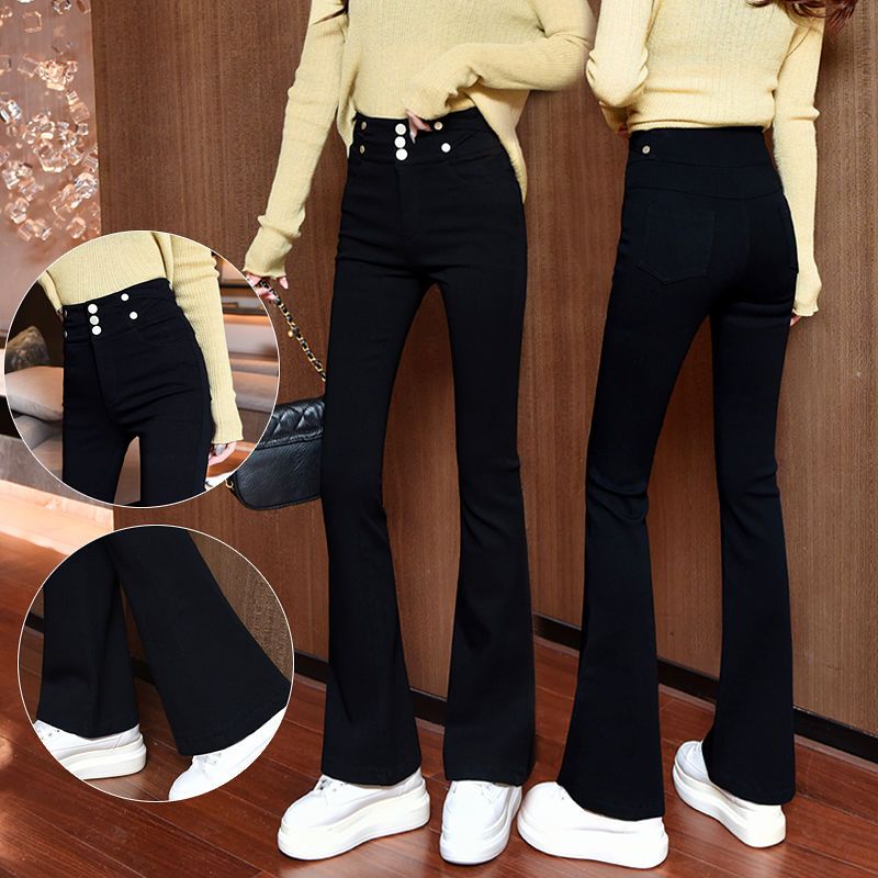 Black High-Waisted Micro Bell Bottoms For Women 2023 Spring And Autumn New Elastic Tight-Fitting Leggings For Women Wearing Thin Bell Bottoms Specification drawing