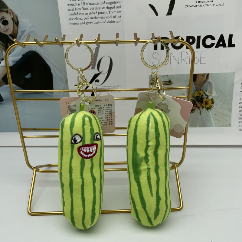 Family who understand ah speechless dead voice watermelon strip plush key chain creative artificial voice bag pendant