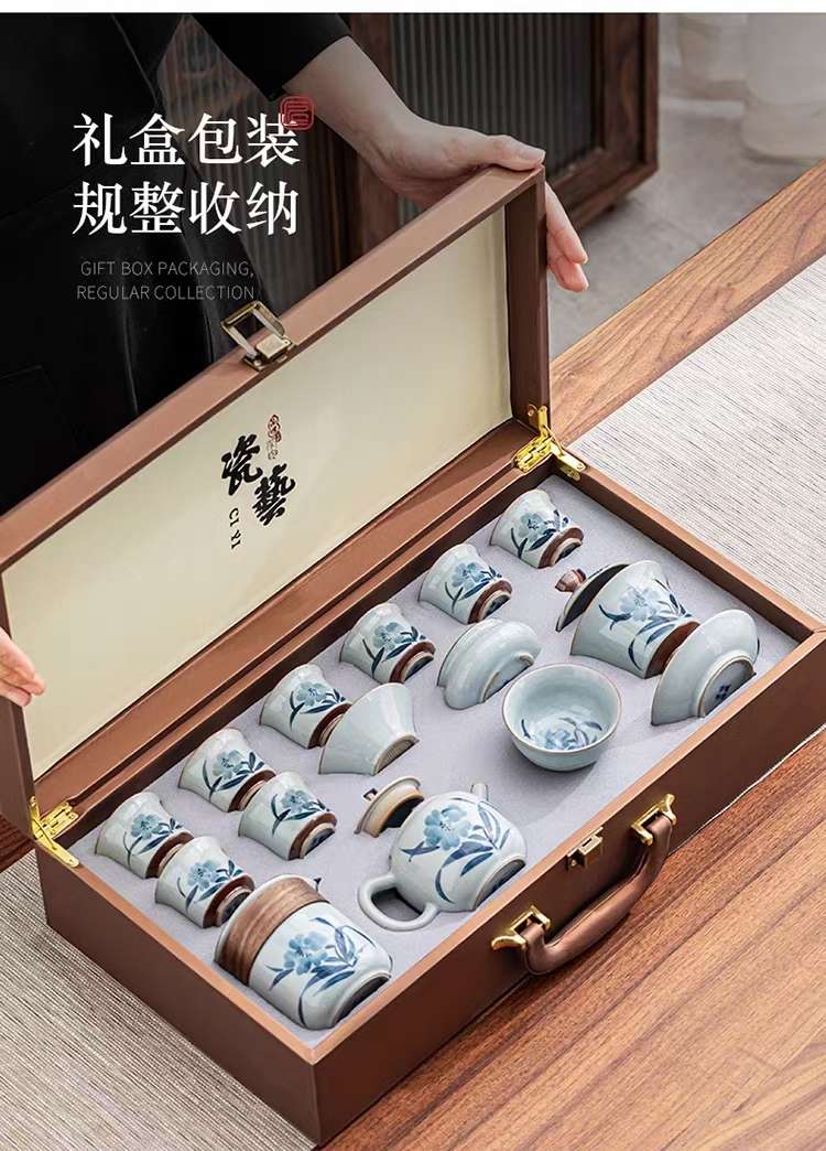 14头汝窑茶具套装手绘古青瓷茶具详情6