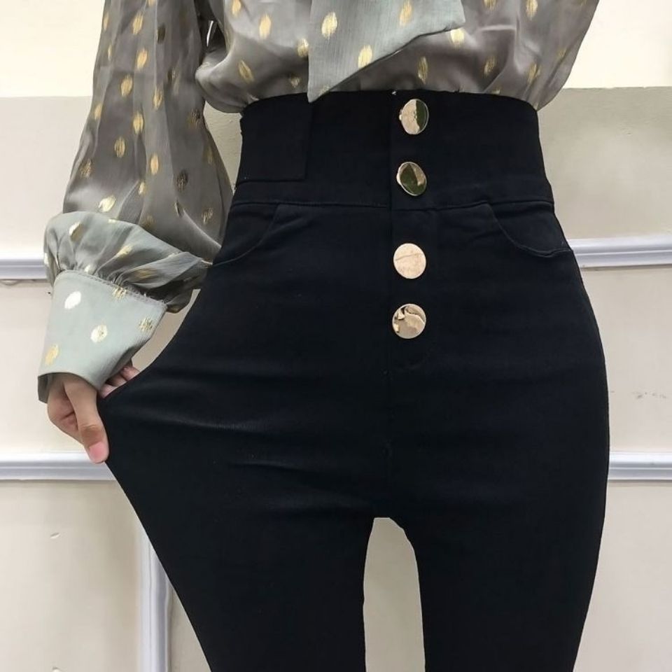2023 Spring And Autumn Net Red Magic Pants High Waist Slim Elastic Small Foot Pencil Pants Hong Kong Taste Leggings For Women To Wear