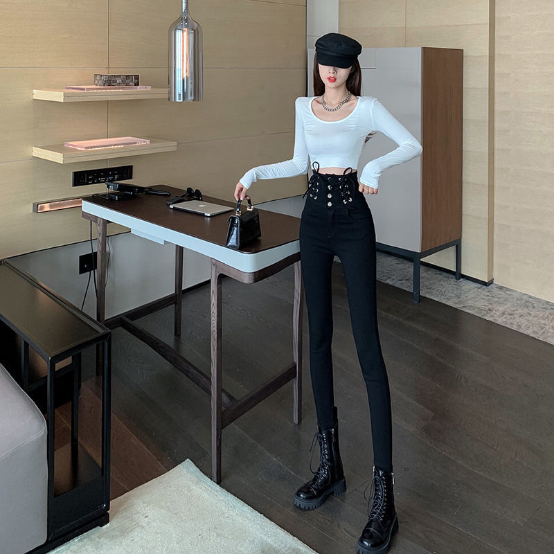 2023 Spring New Temperament High-Waisted Leggings Women's Autumn Small Feet Slim Slim Skinny Pencil Long Pants Specification drawing