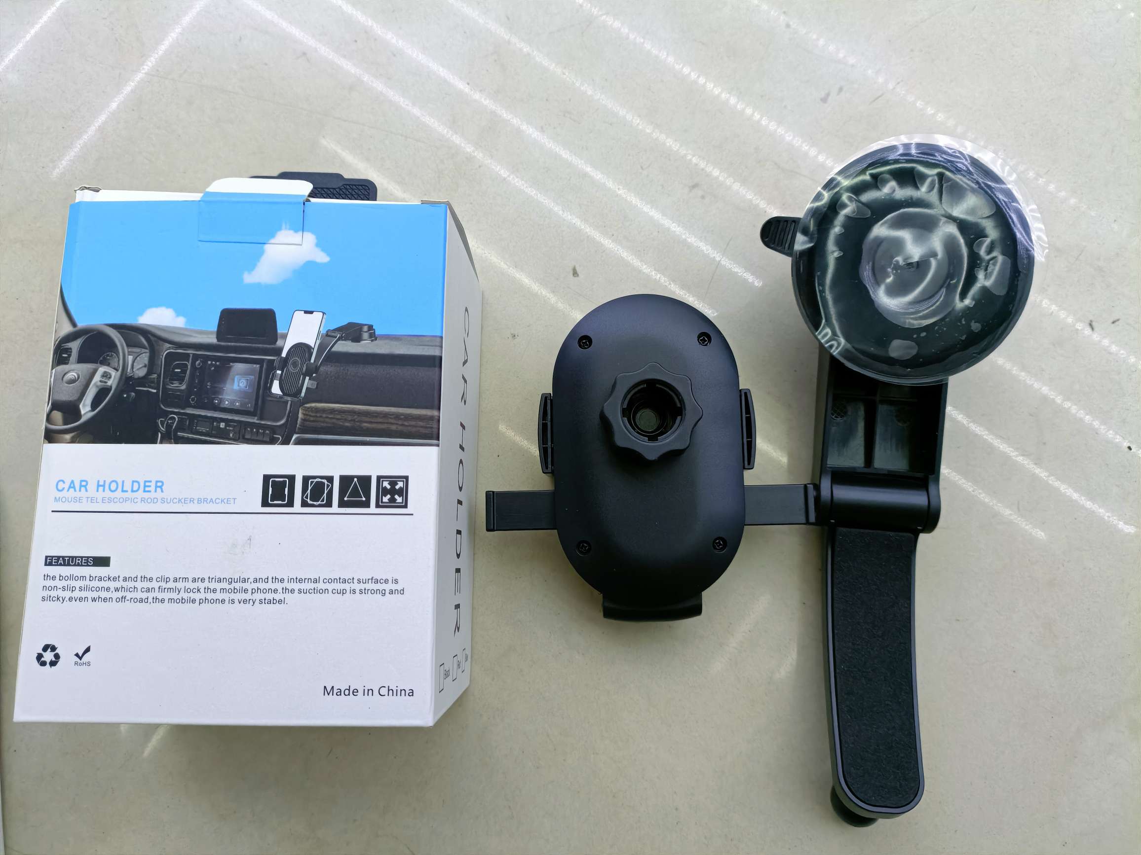 碳纤维夹头配旋转弯管底座 手机支架 车载支架 吸盘支架详情图2