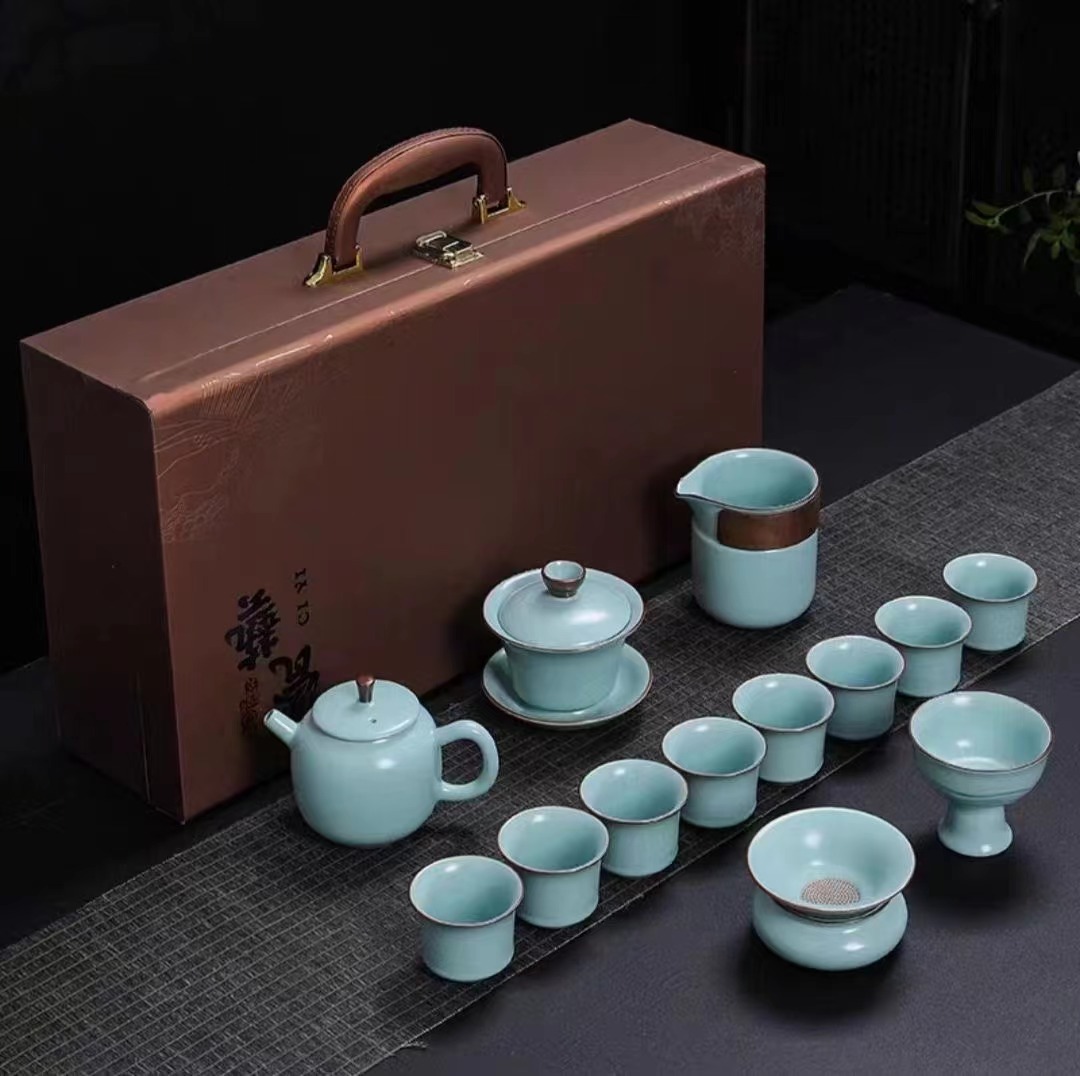 14头汝窑茶具套装手绘古青瓷茶具详情1