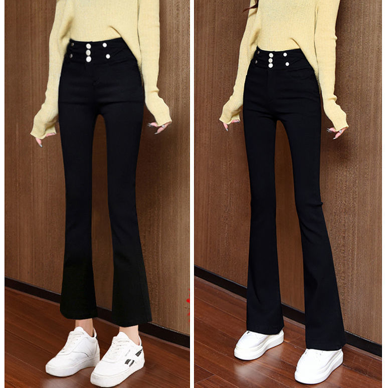 Black High-Waisted Micro Bell Bottoms For Women 2023 Spring And Autumn New Elastic Tight-Fitting Leggings For Women Wearing Thin Bell Bottoms