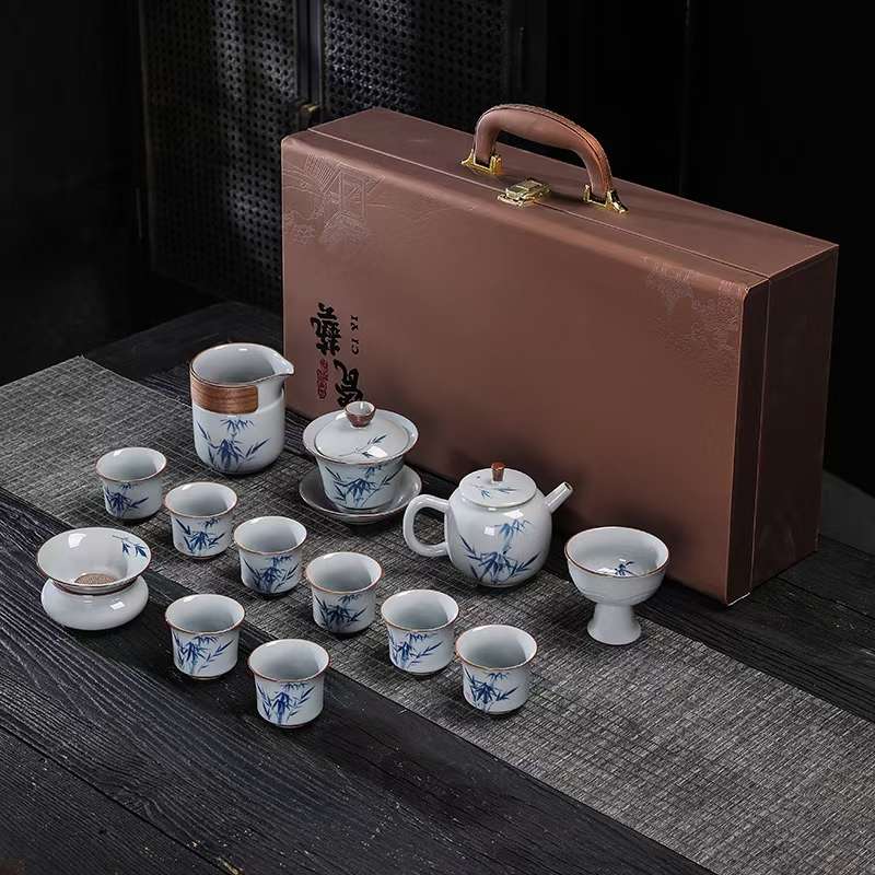 14头汝窑茶具套装手绘古青瓷茶具详情4