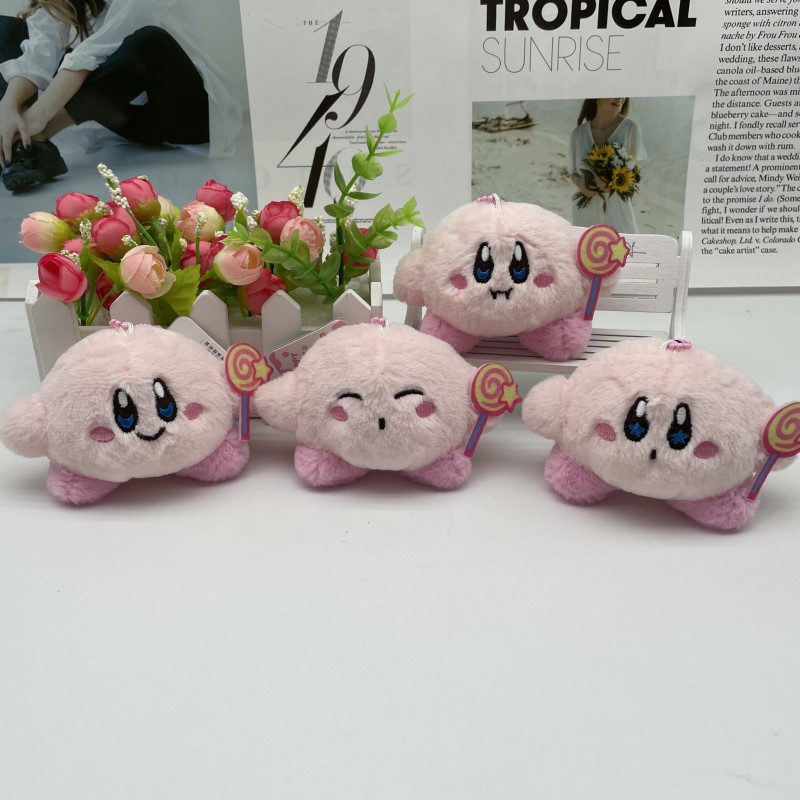 New Cartoon Star Kirby beaded chain plush doll pendant girl cartoon pink bag hanging doll machine