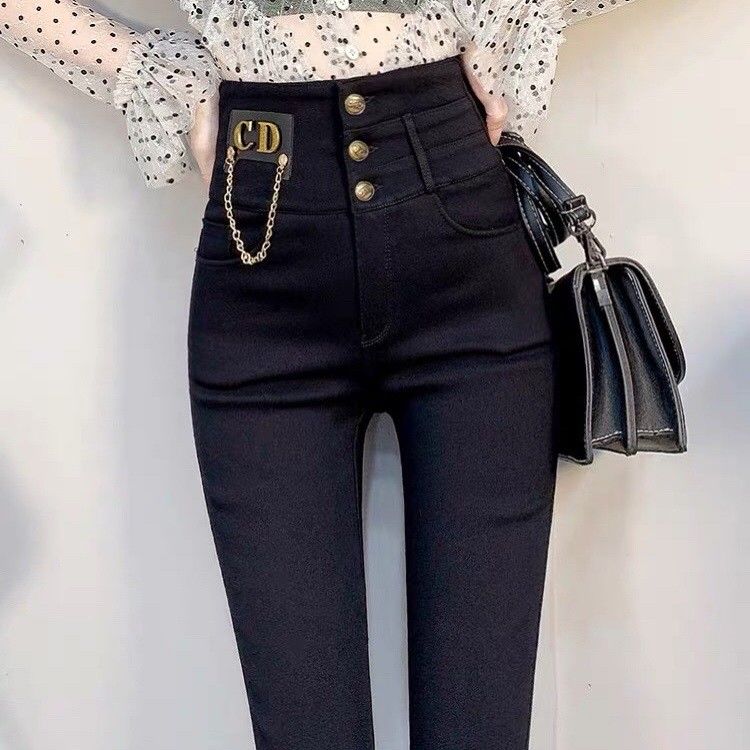 2023 Spring And Autumn New Cd Chain Pants Women's High Waist Stretch Thin Pencil Pants Wearing Tight Legs Pants details Picture