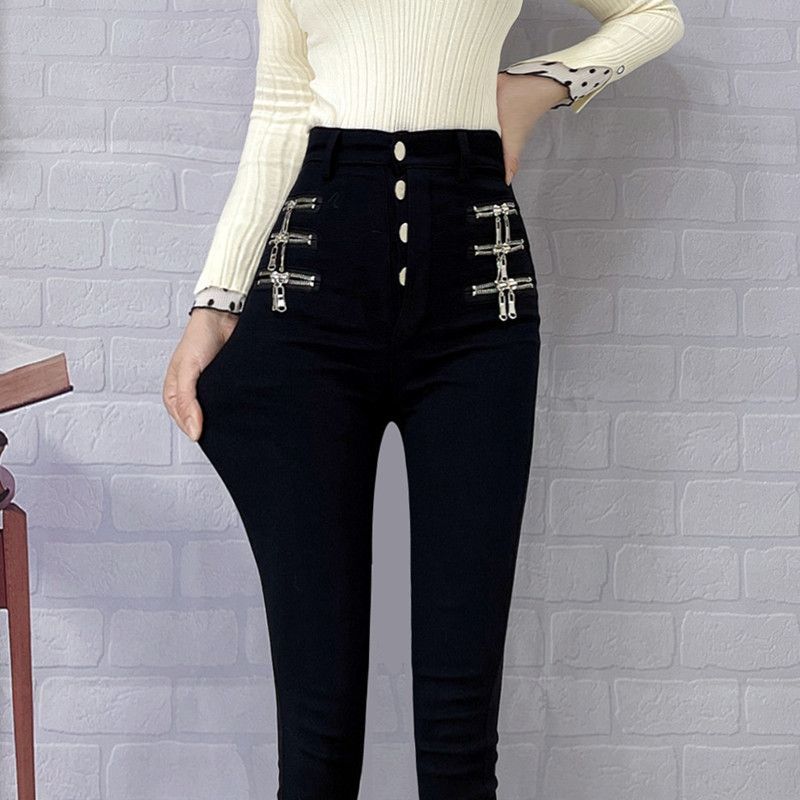 Magic Black Leggings For Women Wearing Spring And Autumn 2023 New Pencil Small Black Pants Show Thin High Waist Small Feet Autumn details Picture