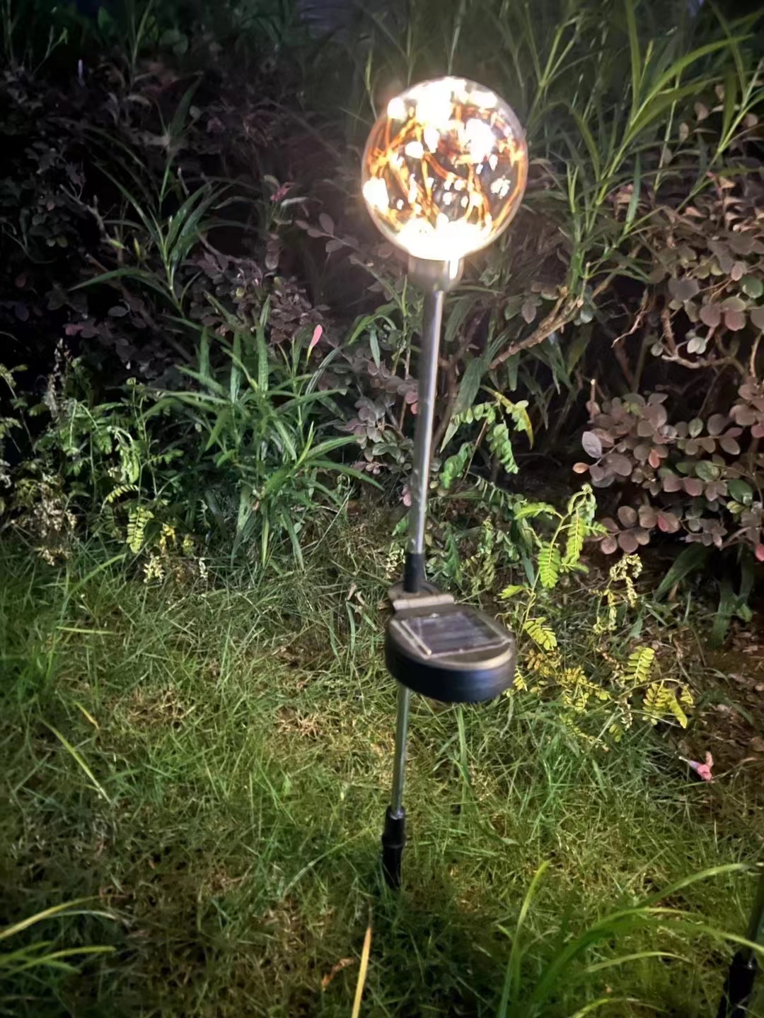 led solar 8-cm diameter copper wire spherical reed lamp, stainless steel pole solar light-emitting spherical garden lamp Specification image