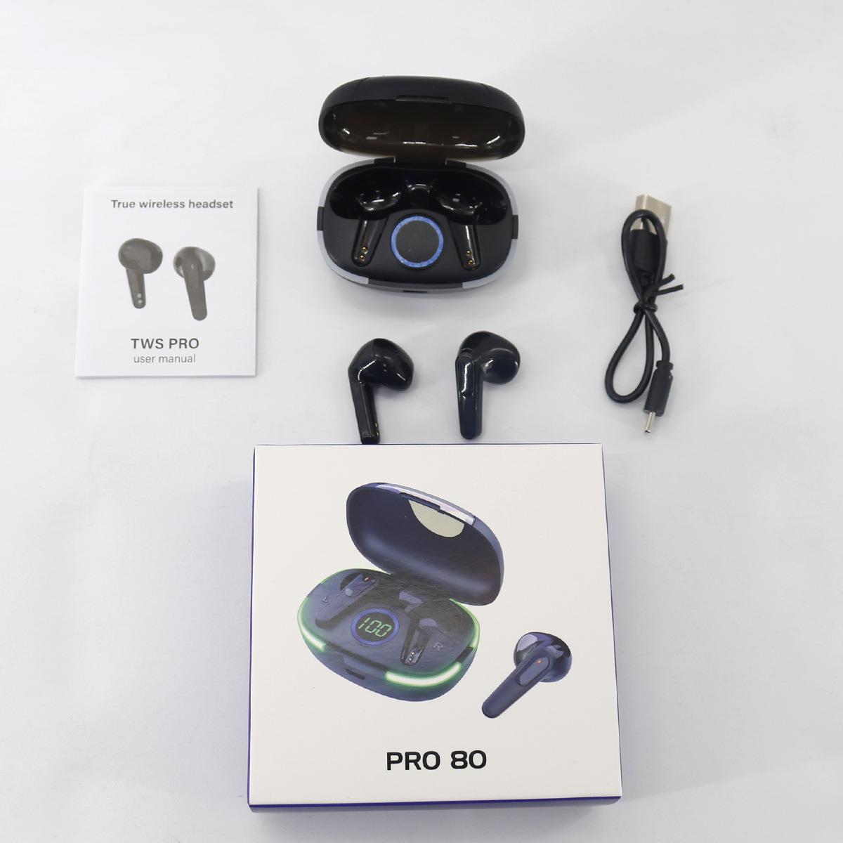PRO80 蓝牙耳机TWS无线耳机5.0半入耳式  蓝牙耳机触控无线运动耳机 PRO80