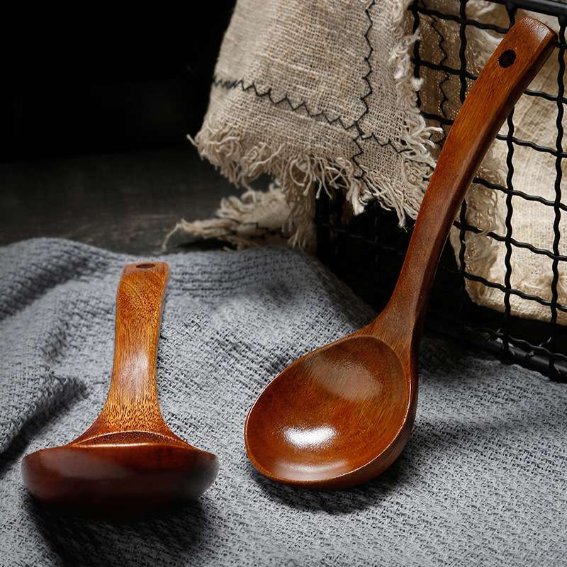 Jiehao bamboo and wood spoons, soup spoons, large wooden spoons, long-handled large soup spoons, wooden soup spoons, large household Japanese and Korean style spoons, porridge spoons Item Picture