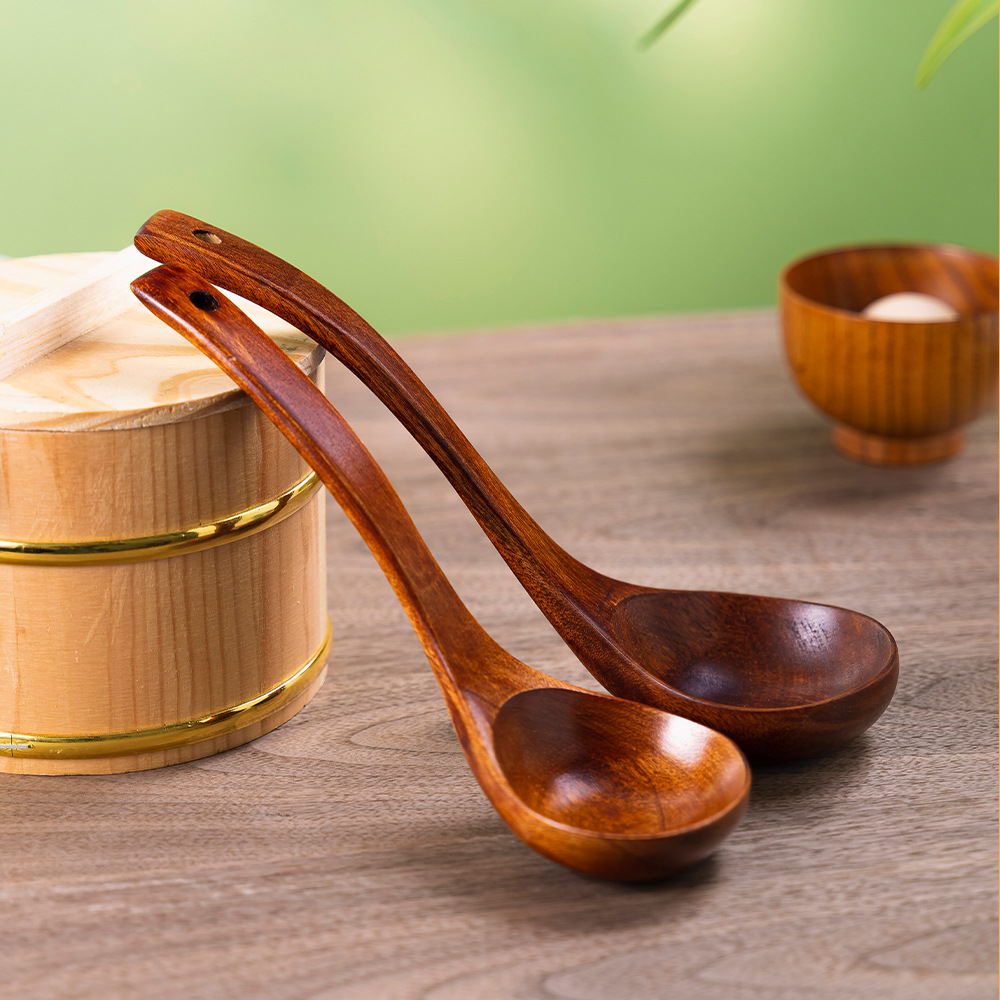 Jiehao bamboo and wood spoons, soup spoons, large wooden spoons, long-handled large soup spoons, wooden soup spoons, large household Japanese and Korean style spoons, porridge spoons