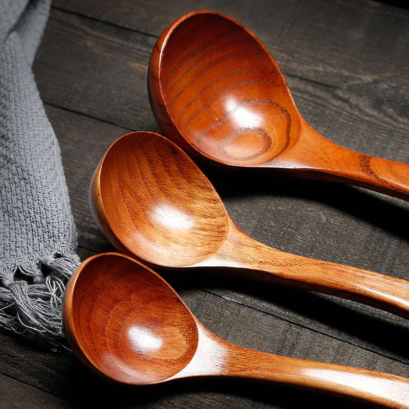 Jiehao bamboo and wood spoons, soup spoons, large wooden spoons, long-handled large soup spoons, wooden soup spoons, large household Japanese and Korean style spoons, porridge spoons detail image 5
