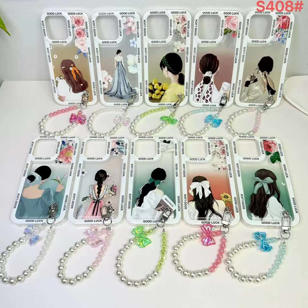 Print air cushion case with bead chain chain wrist strap phone case
